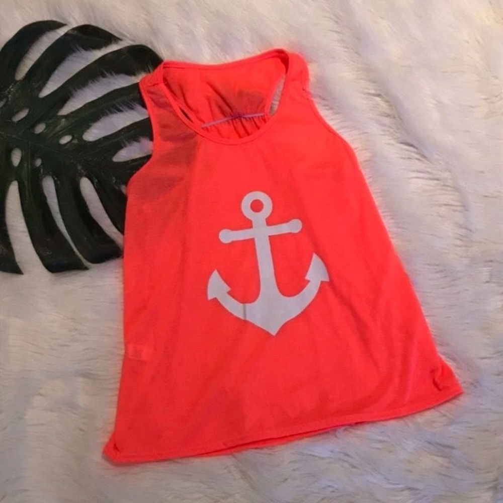 NWOT Neon Peach Anchor Tank Top